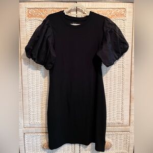 Gap Puff Sleeve Mixed Media Mini Dress (XL)